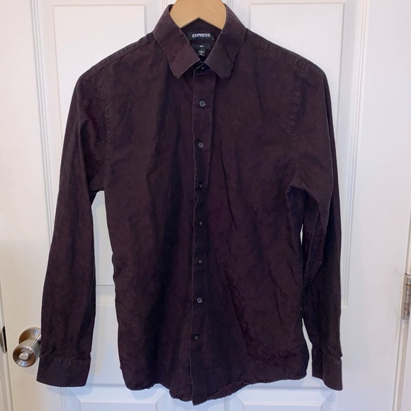 Express Slim Small Burgundy & Black Patterned Button Up - Picture 2 of 4